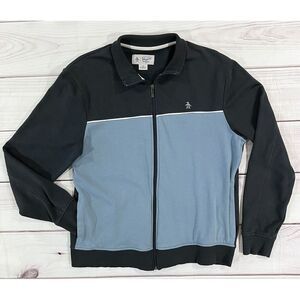 Penguin Activewear Jacket Men Large Black Blue Fleece Lined Long Sleeve Full Zip